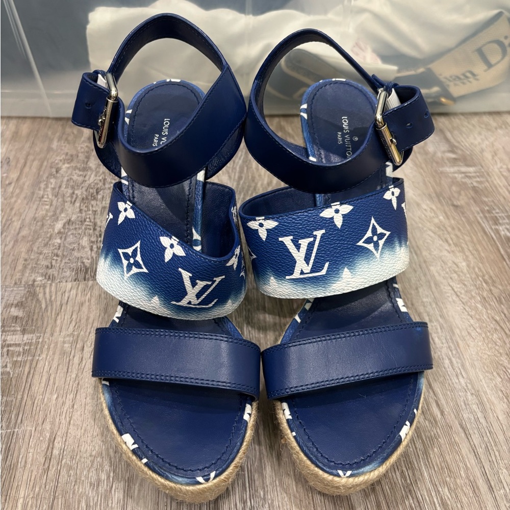 Louis Vuitton Navy Monogram Espadrille Sandals